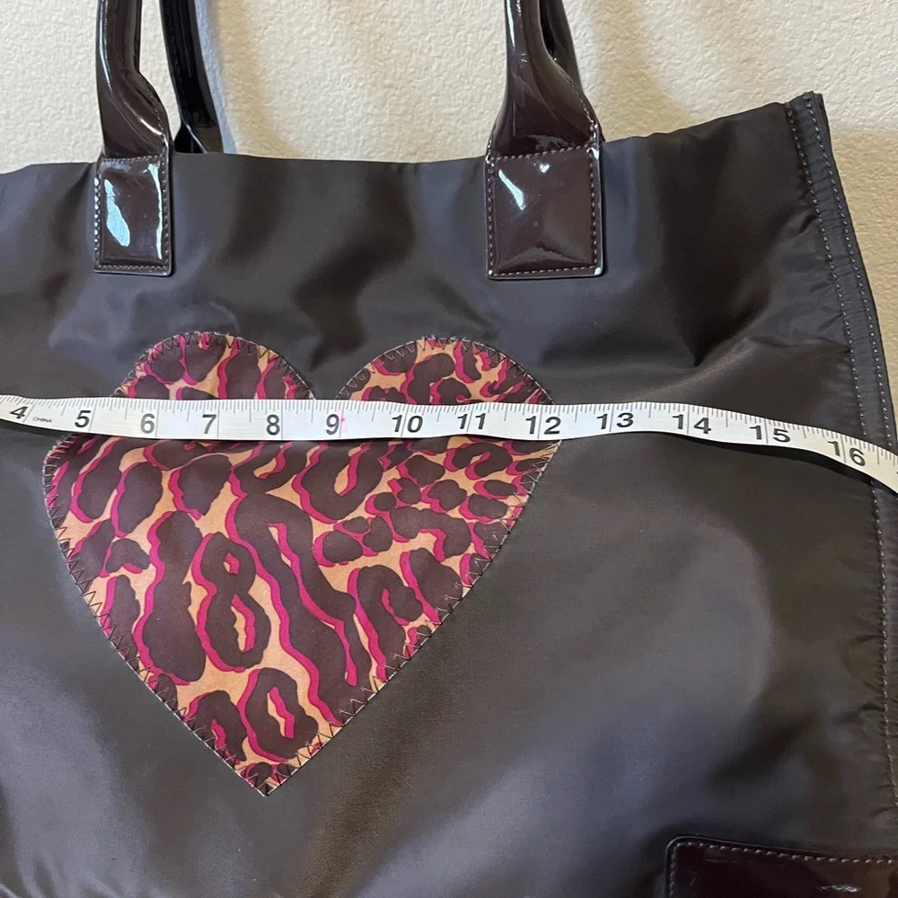 Tory Burch World Drive Black and Brown Leopard Heart Tote